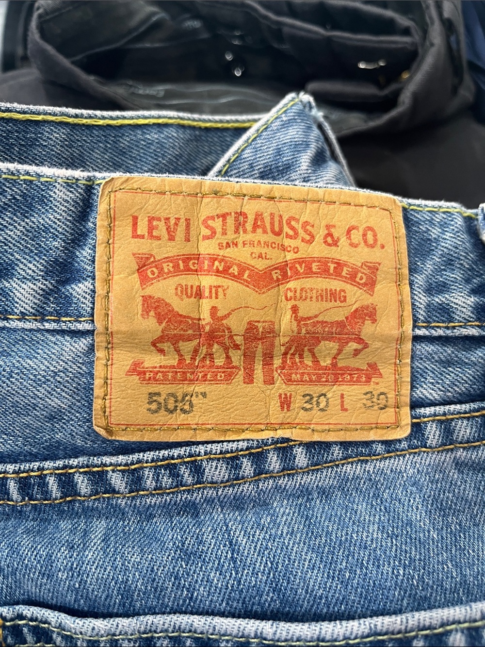 Levi's Men's Jeans — Light Blue Denim with Tan Patch